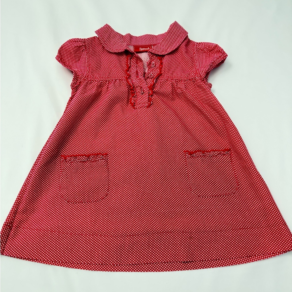 Sprout Toddler Girl Red Polka Dot Dress Size 1 Cotton Ruffle Collar